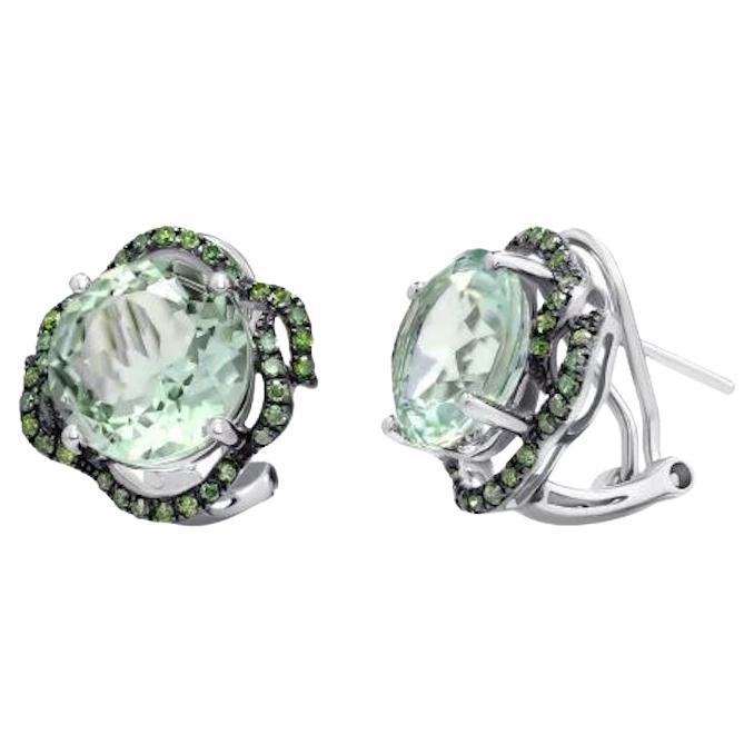 Original Green Quartz Diamond Elegant Lever-Back Earrings for Her White Gold For Sale