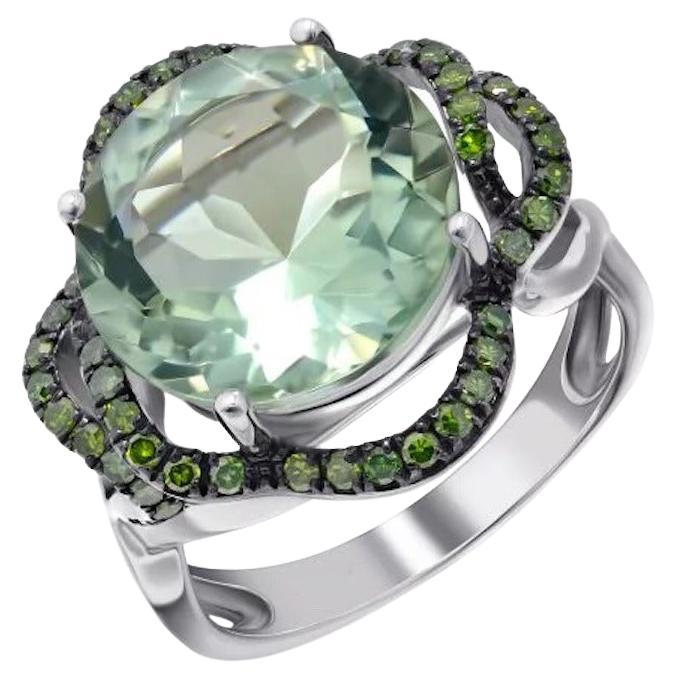 Original Green Quartz Diamond Elegant White Gold Ring for Her For Sale