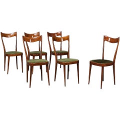 Antique Green Velvet 6 Sculptural Dining Chairs, circa 1920s- sold as a set of 6