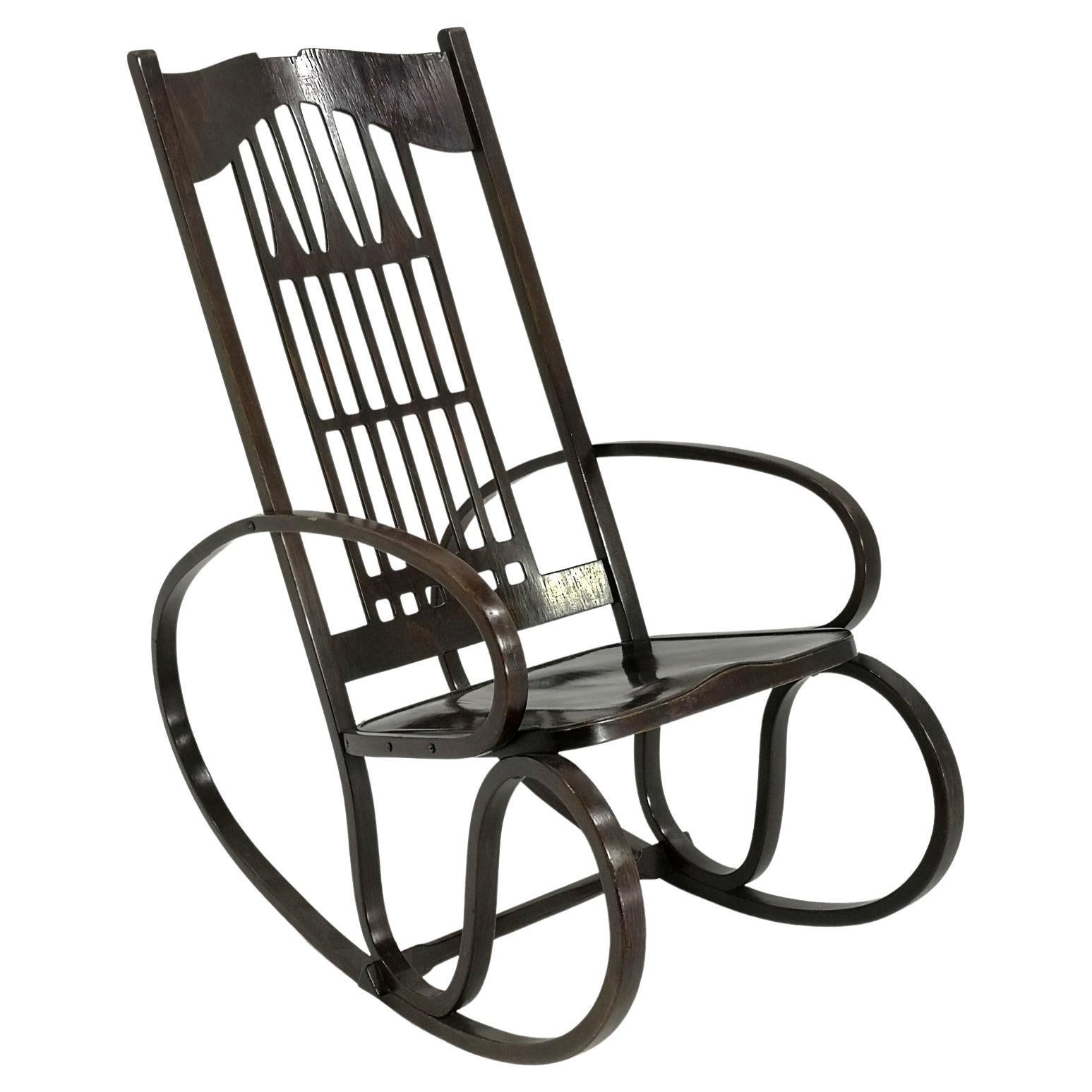 Original Gustav Siegel Bentwood Rocking Chair for Jacob & Josef Kohn, 1910s