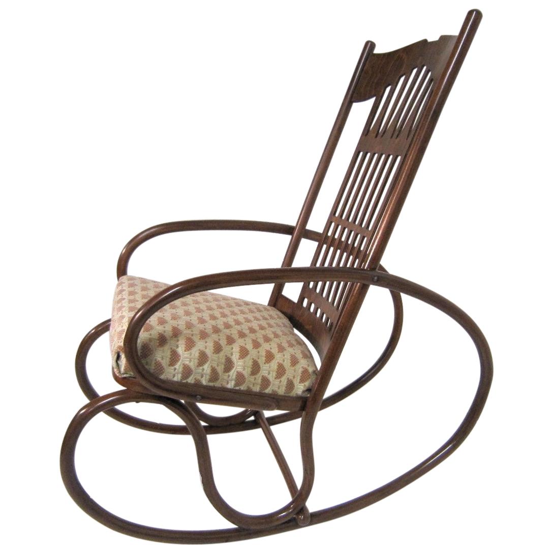 Original Gustav Siegel Bentwood Rocking Chair / Lounge, Jacob & Josef Kohn For Sale