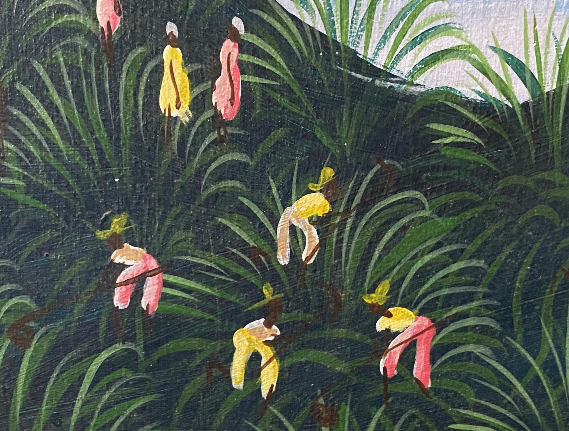Original Haitian Haiti Folk Art Coastal Village Scene Oil Painting Signed Pierre en vente 3
