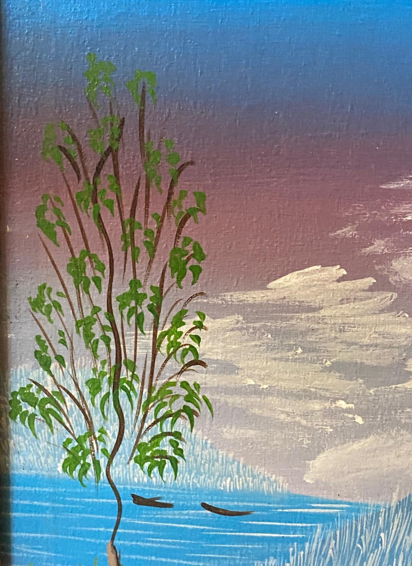 Original Haitian Haiti Folk Art Coastal Village Scene Oil Painting Signed Pierre Bon état - En vente à Studio City, CA
