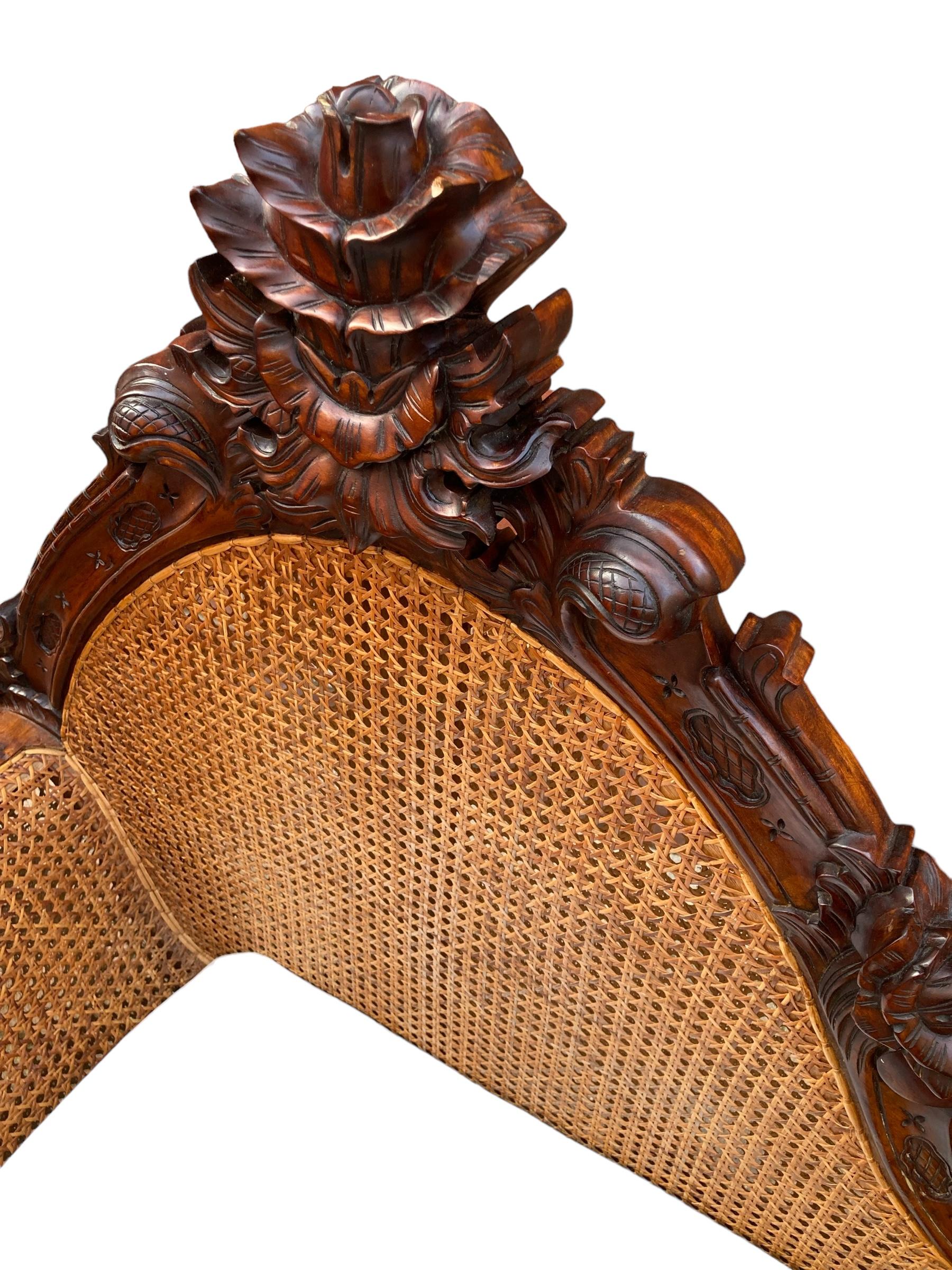 Original Hand Carved Mahogany Victorian Telephone or Gossip Bench, Bergere  For Sale 5