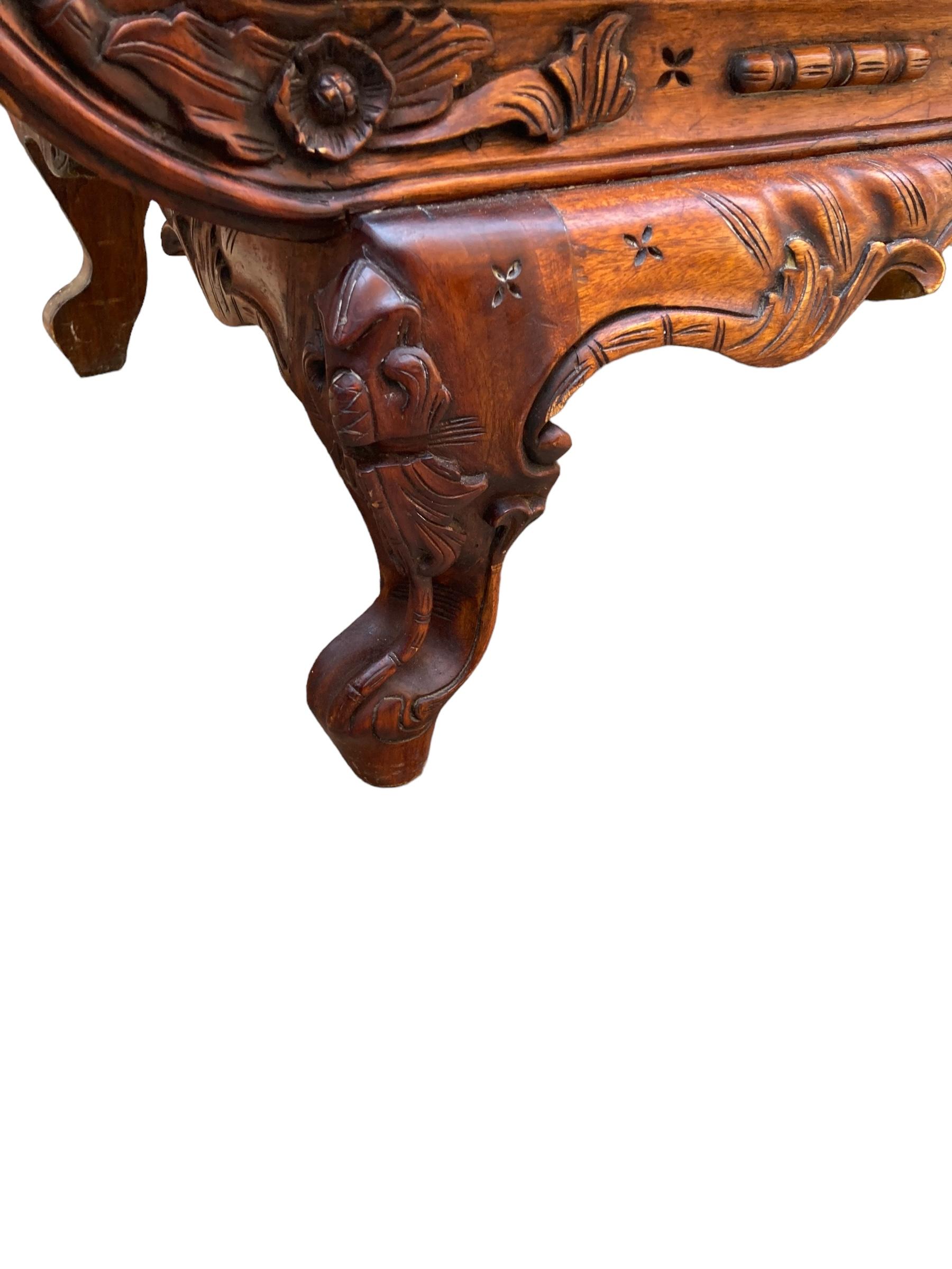 Banco Victoriano Original de Caoba Tallada a Mano para Teléfonos o Chismes, Bergere 6