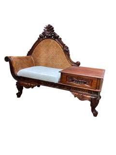 Original Hand Carved Mahogany Victorian Telephone or Gossip Bench, Bergere