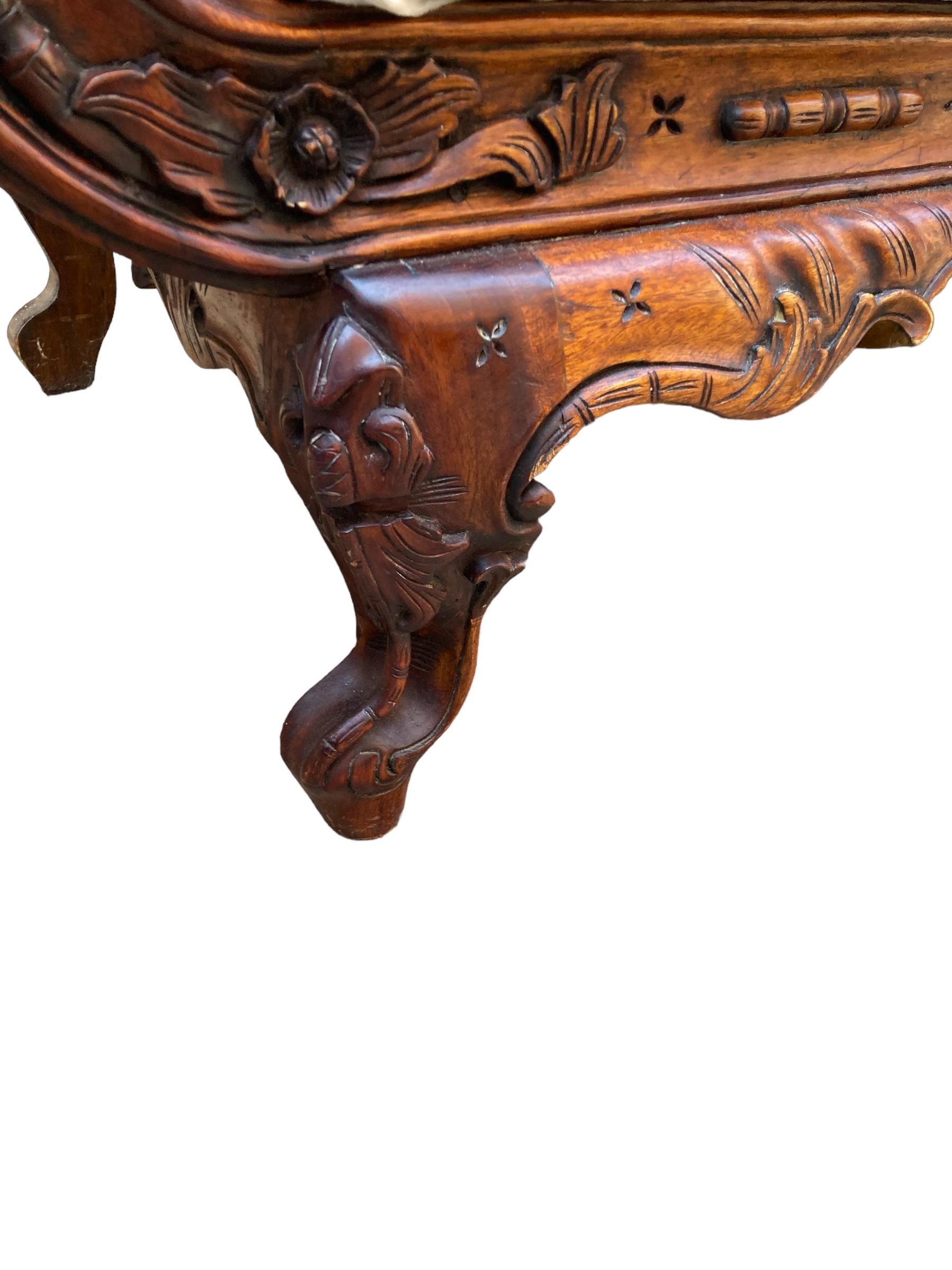 19th Century Original Hand Carved Mahogany Victorian Telephone or Gossip Bench, Bergere  For Sale