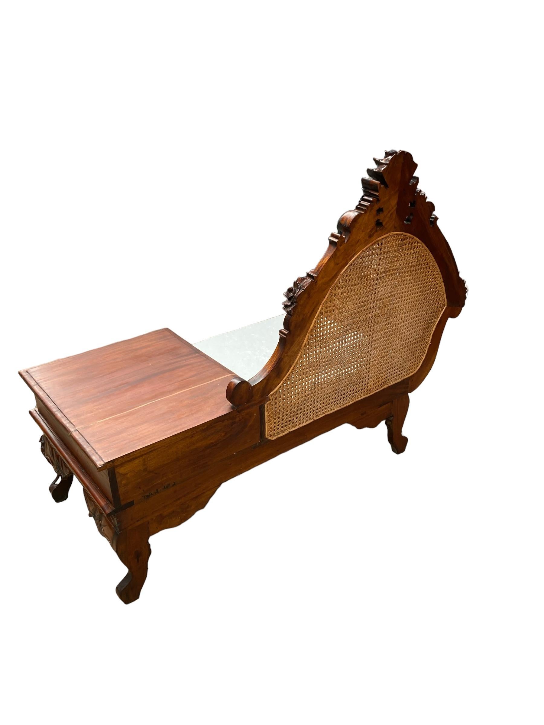 19th Century Original Hand Carved Mahogany Victorian Telephone or Gossip Bench, Bergere  For Sale