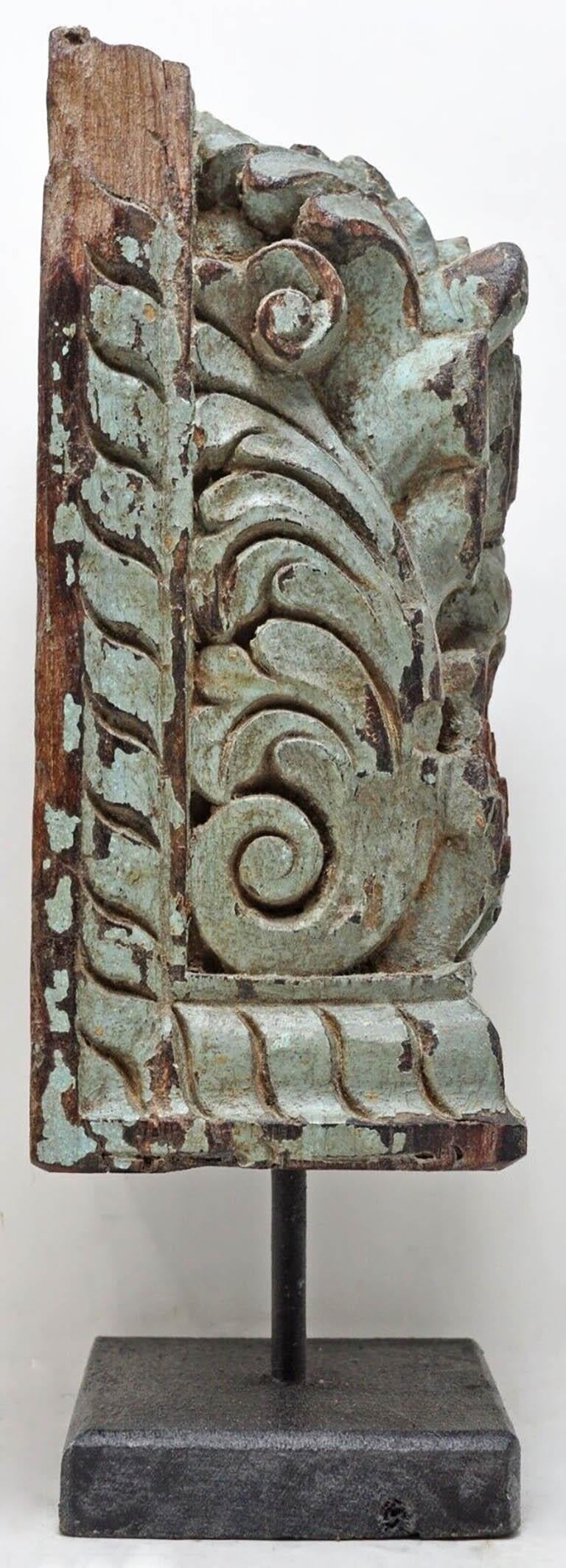 20th Century Original Hand-Carved South Asian Antique Architectural Bracket Fragment  For Sale