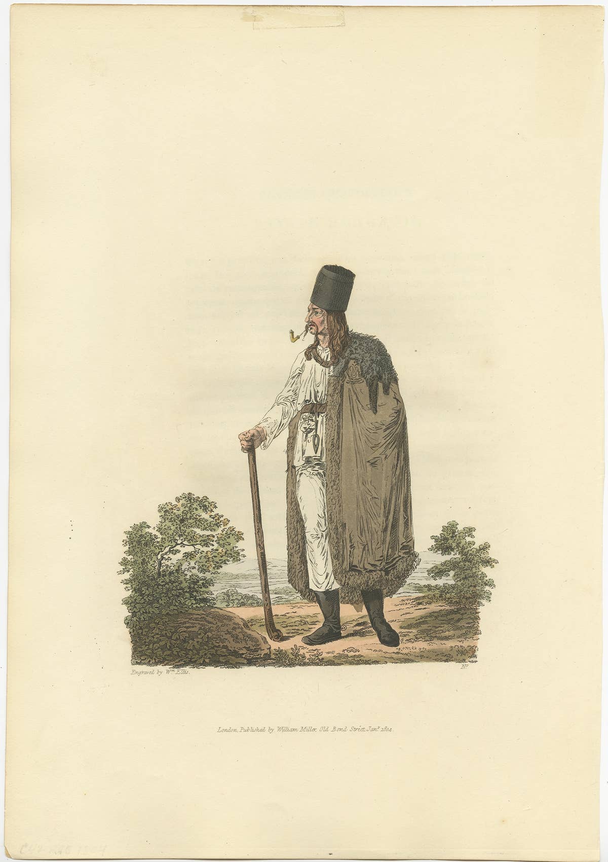 Original Hand-Colored Antique Costume Print of a Peasant from Hungary, 1804
