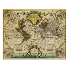 Original Hand-Colored Antique Map Illustrating Routes of Naval Explorers, C.1740
