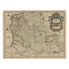 Mappa antica originale colorata a mano di Artois o Artesia, Francia, 1650 ca.
