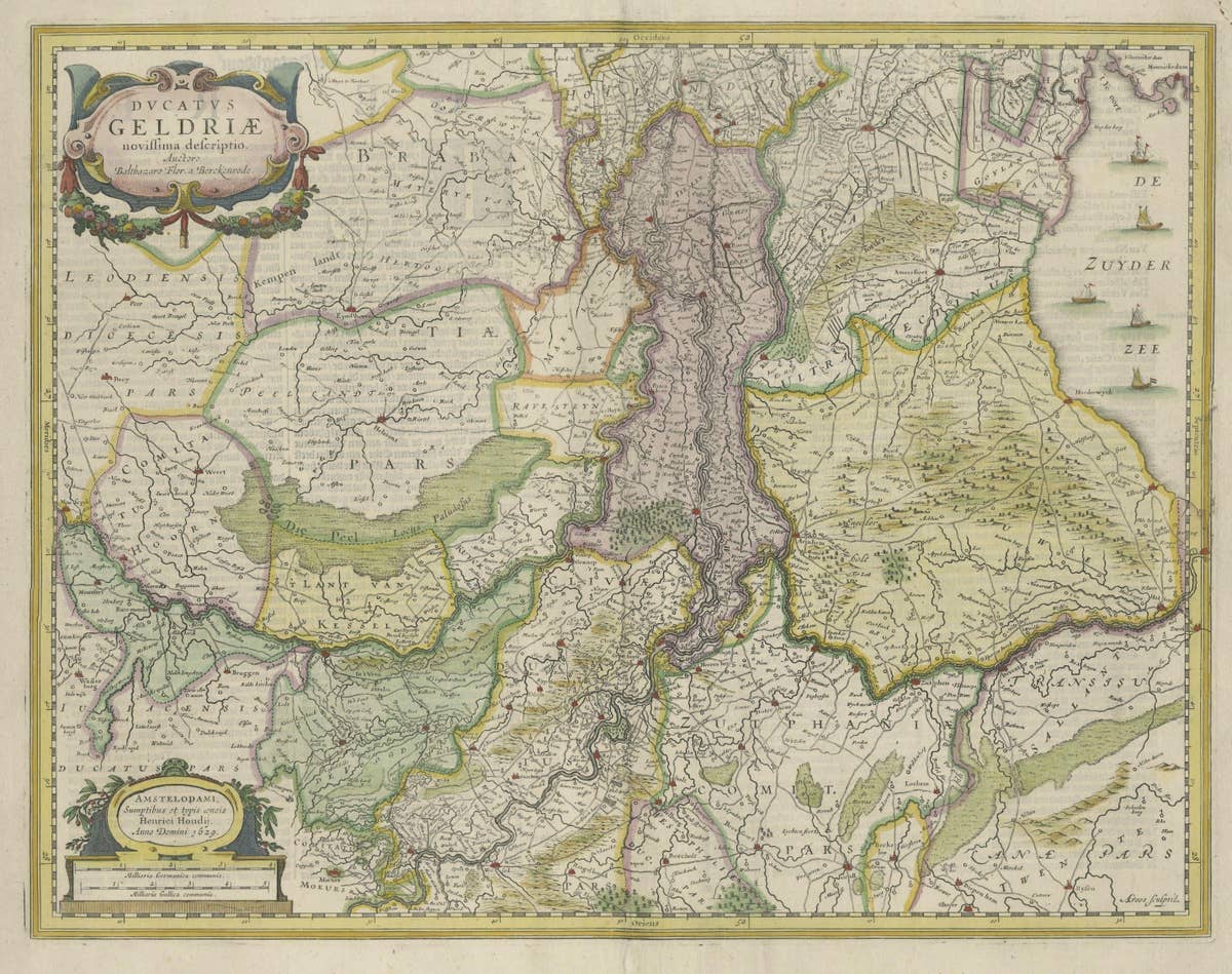 Original Hand-Colored Antique Map of Gelderland and Utrecht in the Netherlands