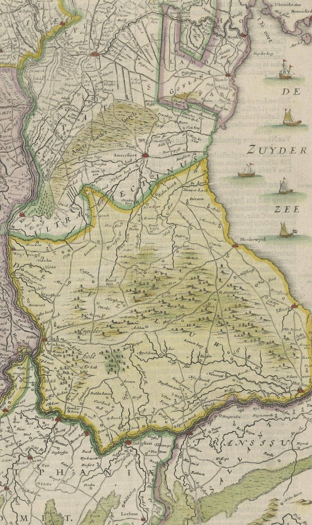 Original Hand-Colored Antique Map of Gelderland and Utrecht in the Netherlands