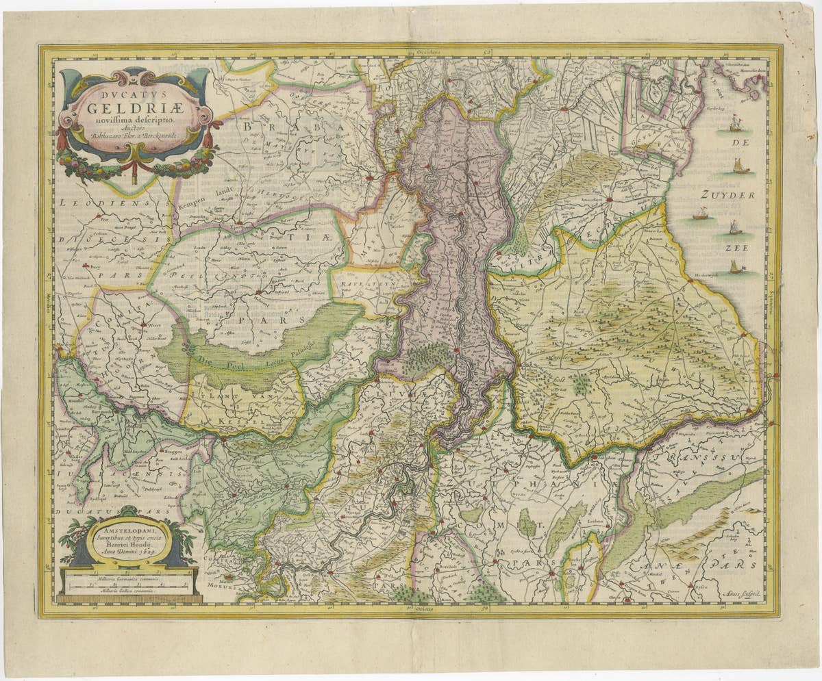Original Hand-Colored Antique Map of Gelderland and Utrecht in the Netherlands