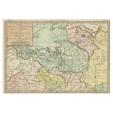 18th Century Hand-Colored Antique Map of Tartary and Northern India