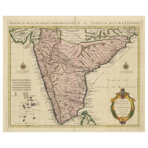 Antique Hand-Colored Map of Southern India by Covens & Mortier, 1725