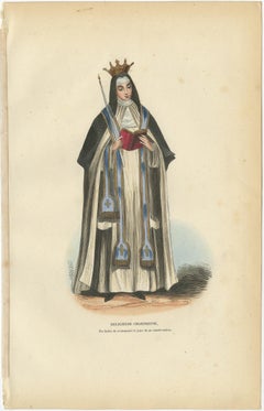Original Hand-Colored Antique Print of a Carthusian Nun, 1845