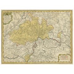 Mapa regional antiguo original coloreado a mano de Suiza, 1753