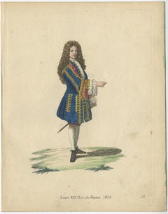 Original Hand-Colored Copper Engraving of Louis XIV or The Sun King, 1805