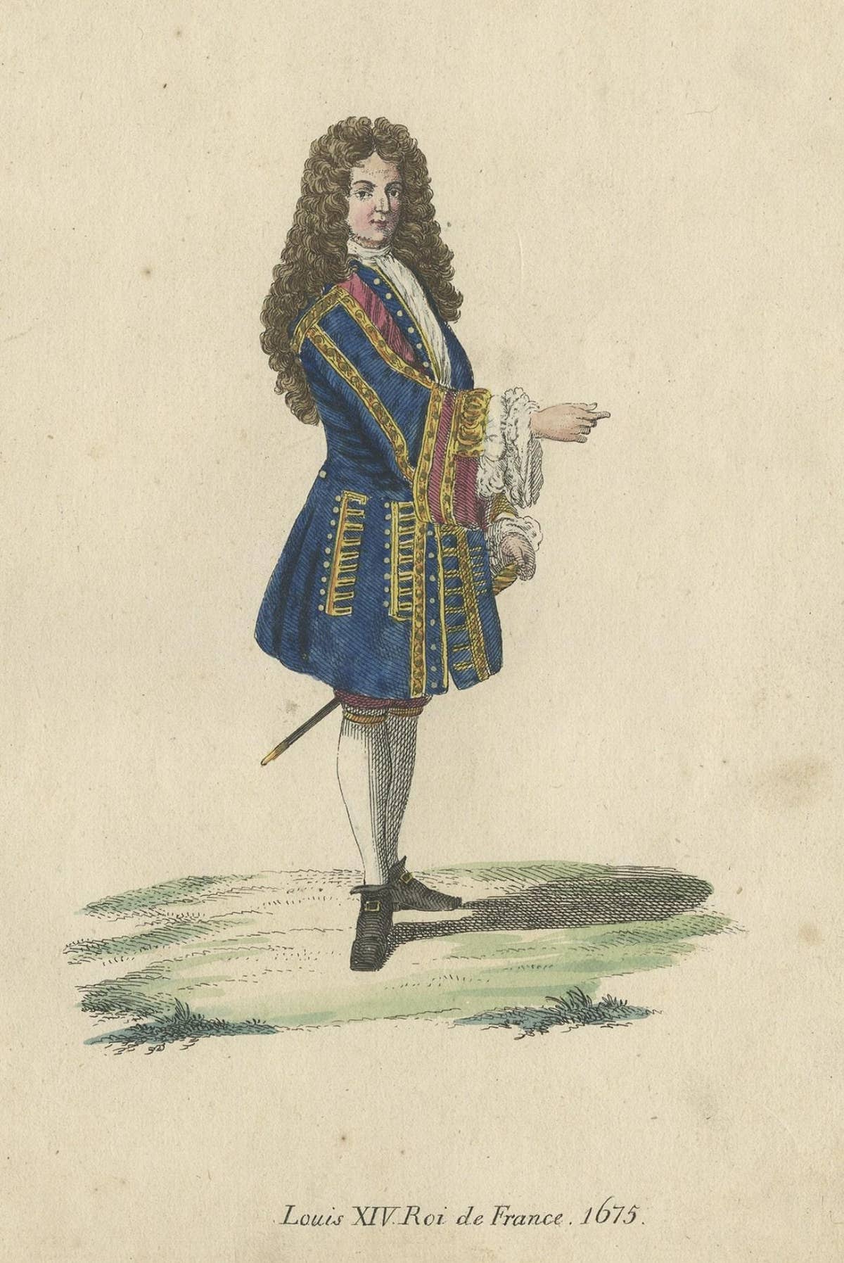 Original Hand-Colored Copper Engraving of Louis XIV or The Sun King, 1805