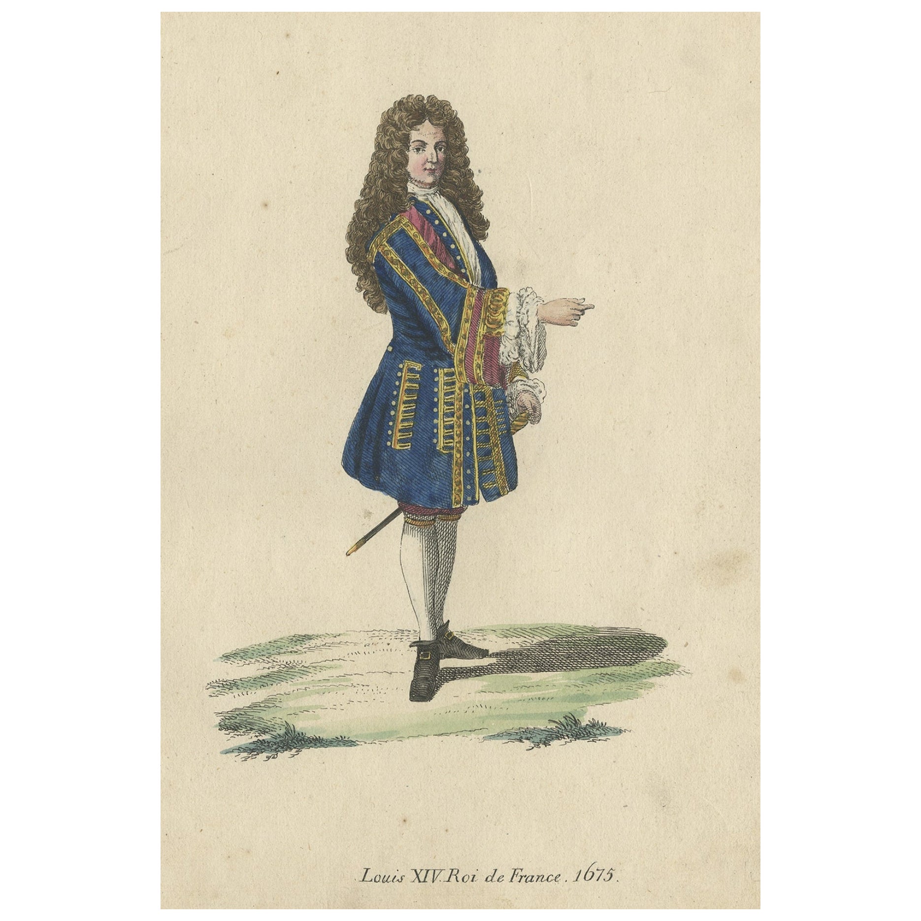 Original handkolorierte Kupfergravur von Louis XIV. oder The Sun King, 1805