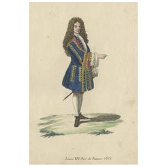 Original handkolorierte Kupfergravur von Louis XIV. oder The Sun King, 1805