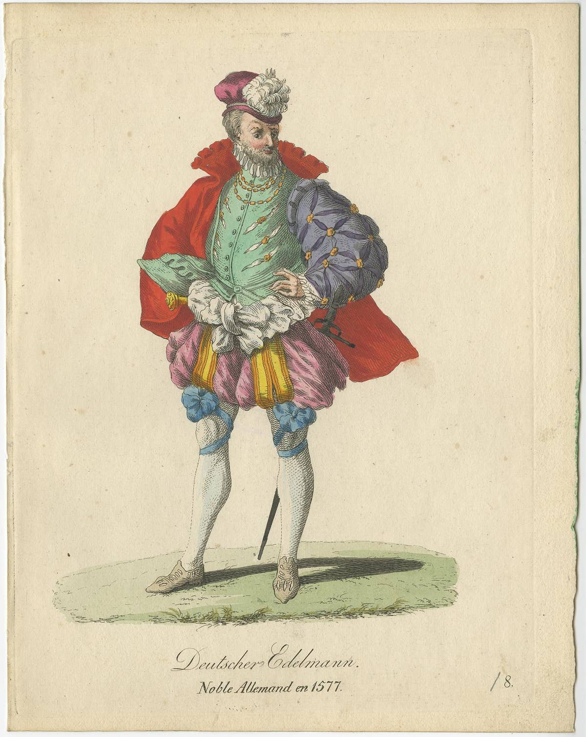 Original Hand-Colored Engraving of a 16th Century German Nobleman, 1805