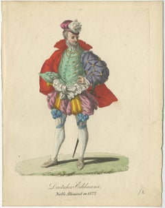 Original Hand-Colored Engraving of a 16th Century German Nobleman, 1805
