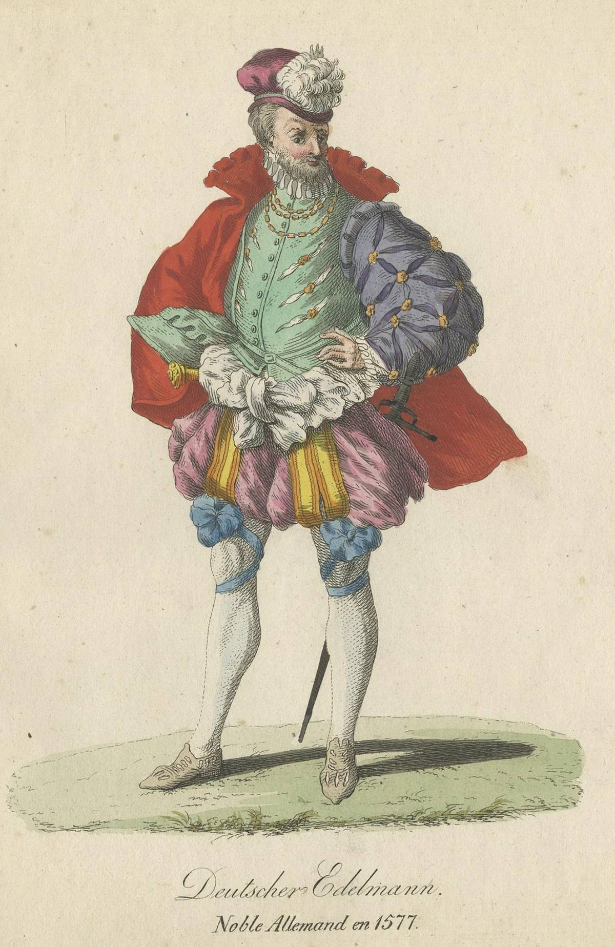 Original Hand-Colored Engraving of a 16th Century German Nobleman, 1805