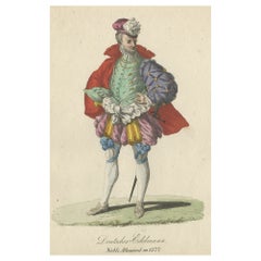 Original handkolorierte Gravur eines deutschen Adeligen aus dem 16. Jahrhundert, 1805