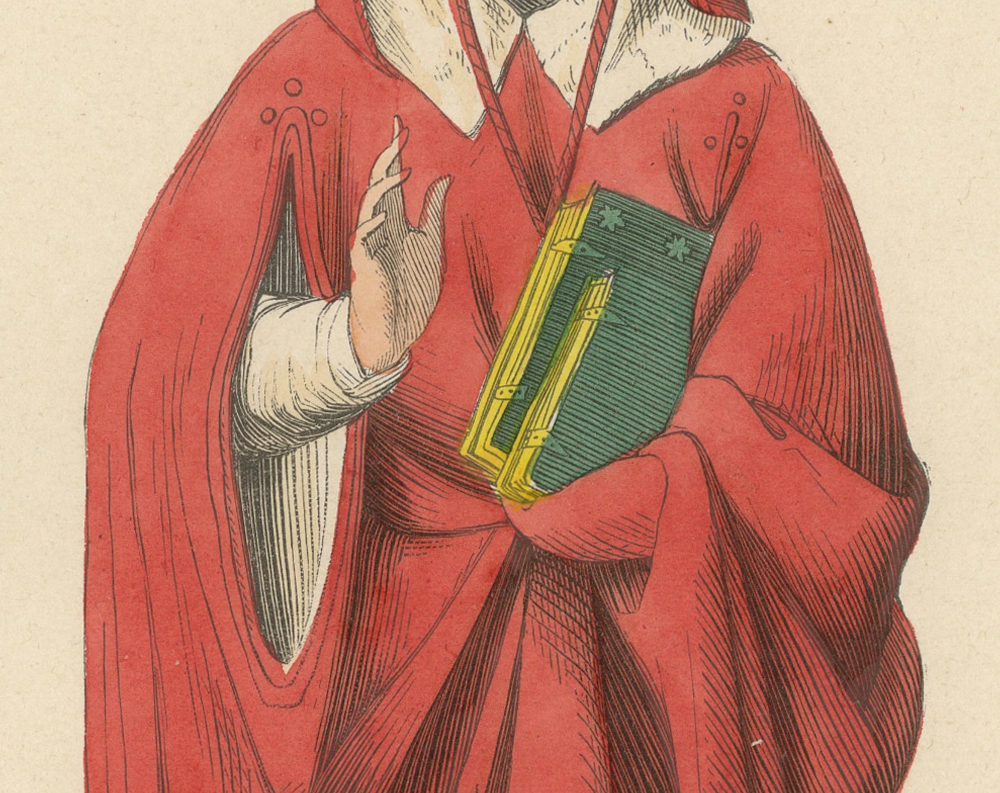 Original Hand-Colored Engraving of a Cardinal of the Middle Ages, 1847 In Good Condition For Sale In Langweer, NL