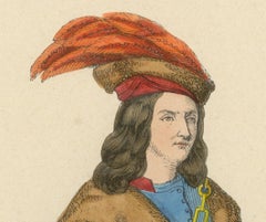 Original Hand-colored Lithograph of The Falconer: A Noble of Provence, 1845