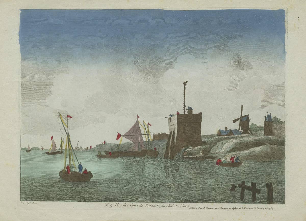 Original Hand-Colored Optica View of the Coast of Zeeland, The Netherlands