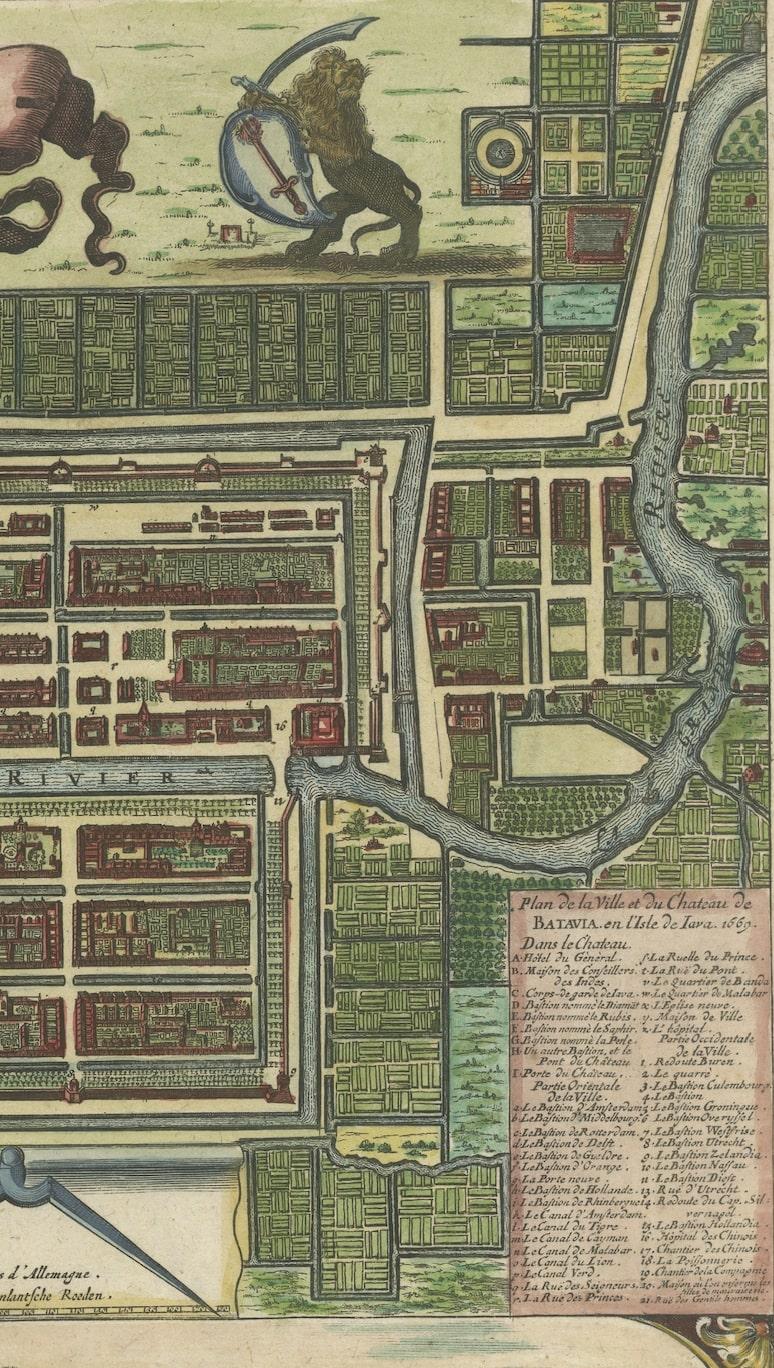 Original Hand-Colored Print of Batavia, or Nowadays Jakarta, Indonesia, 1730 In Good Condition In Langweer, NL