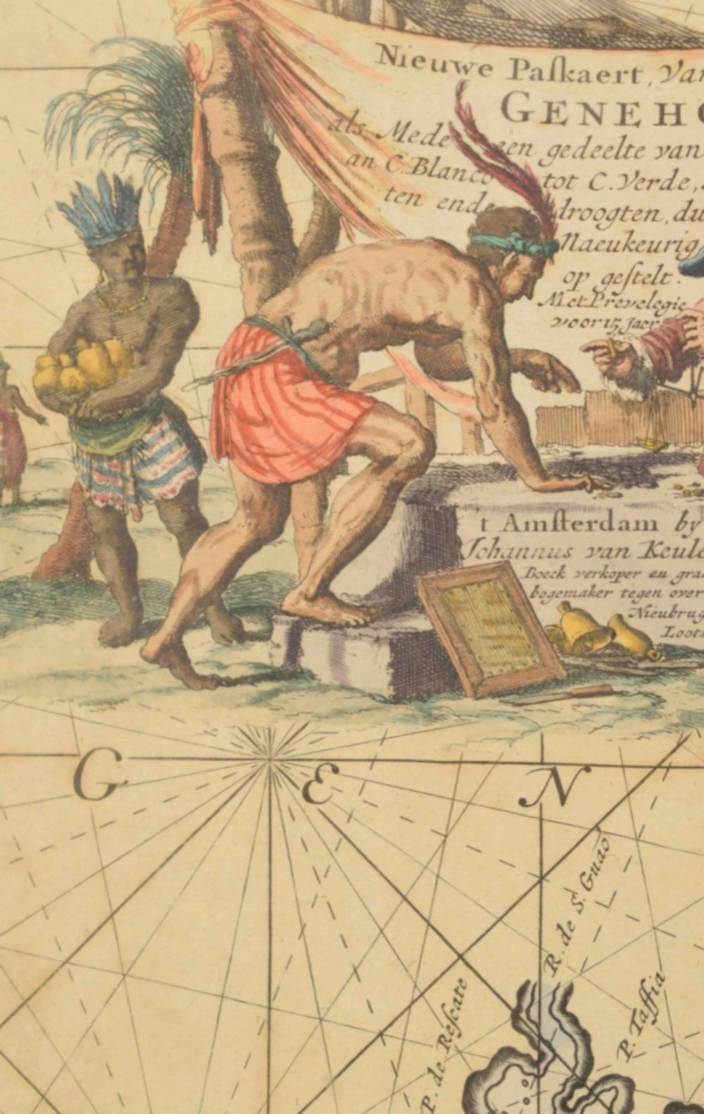 Engraved Original Hand-Coloured Nautical Chart of West-Africa, c.1680 For Sale