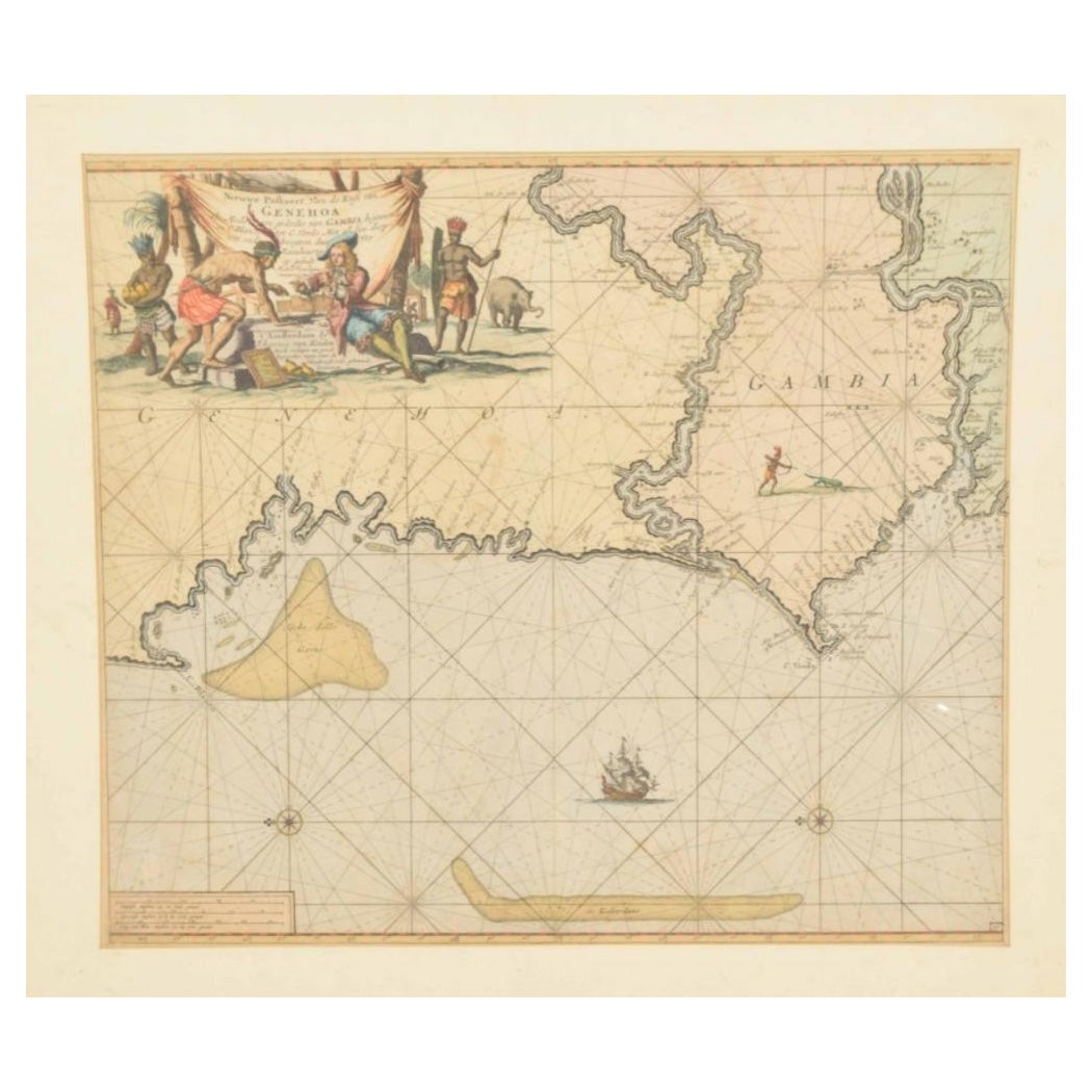 Carta nautica originale dell'Africa occidentale colorata a mano, 1680 ca.