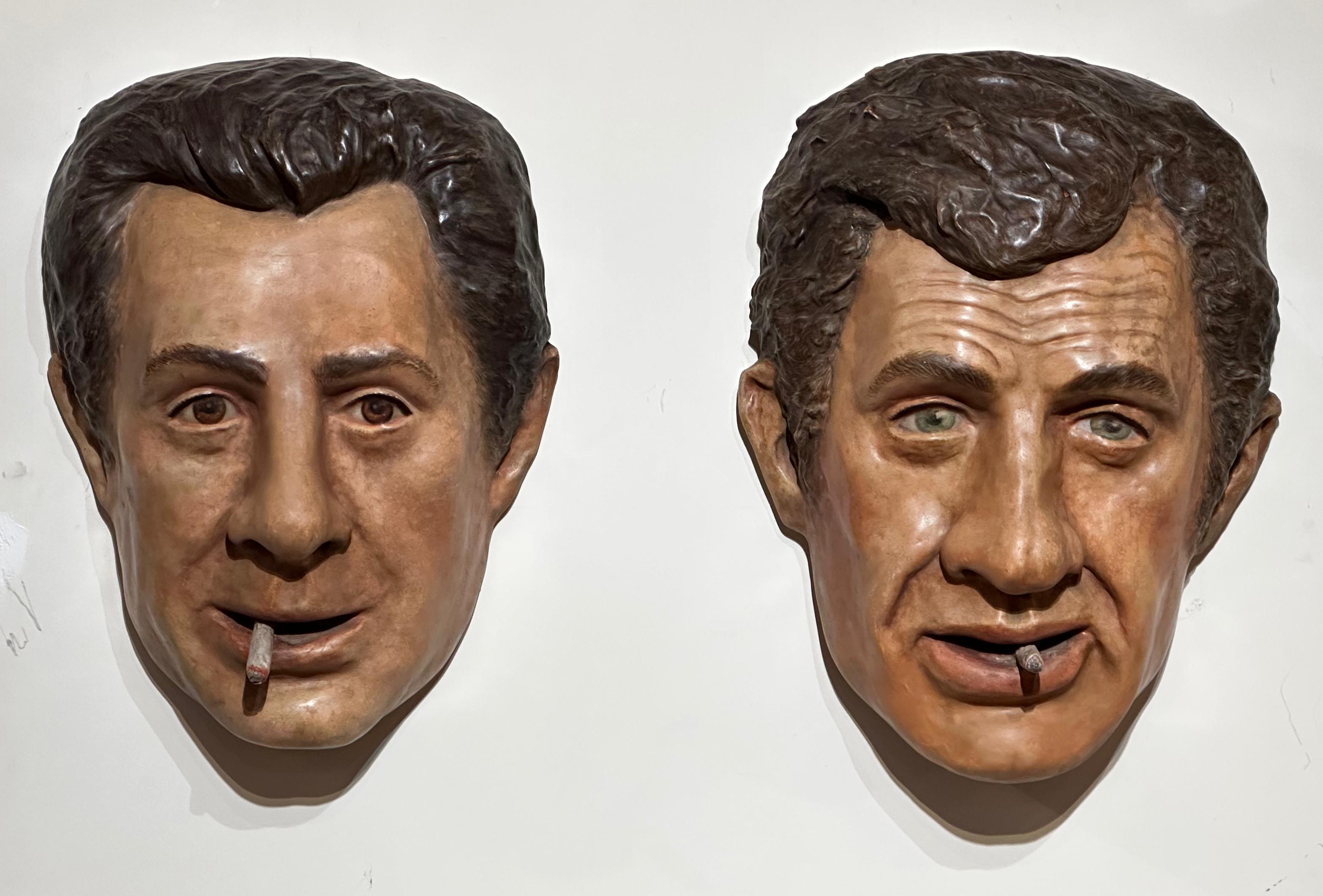 Original Hand Made Art Mask, a lifelike image of French actor Jean-Paul Belmondo. This mask is very dimensional with great artistic details and a natural finish. There is a fascination for smoking at the time which came through not only in the art