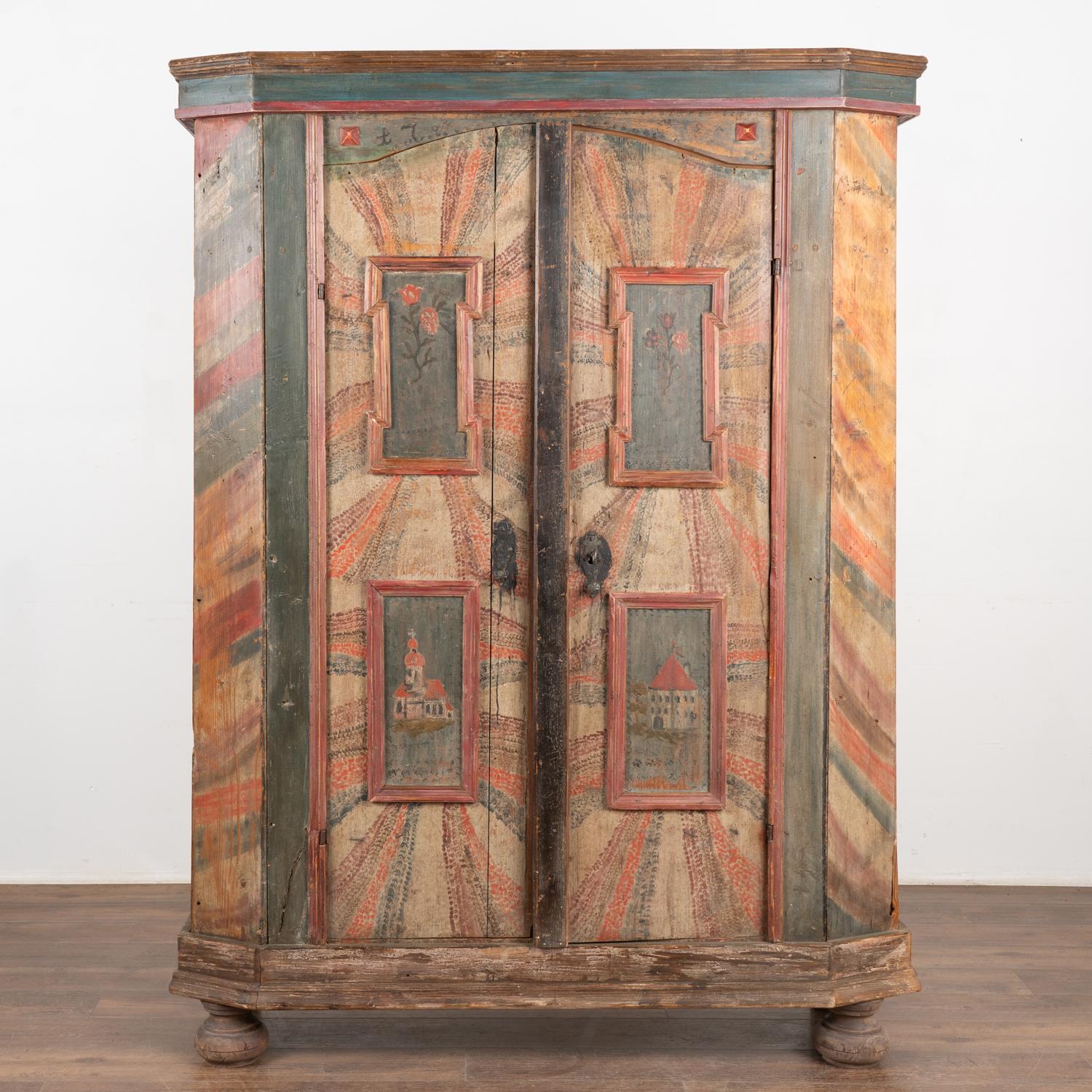 Hungarian Original Hand Painted Armoire, Hungary dated 1785 For Sale