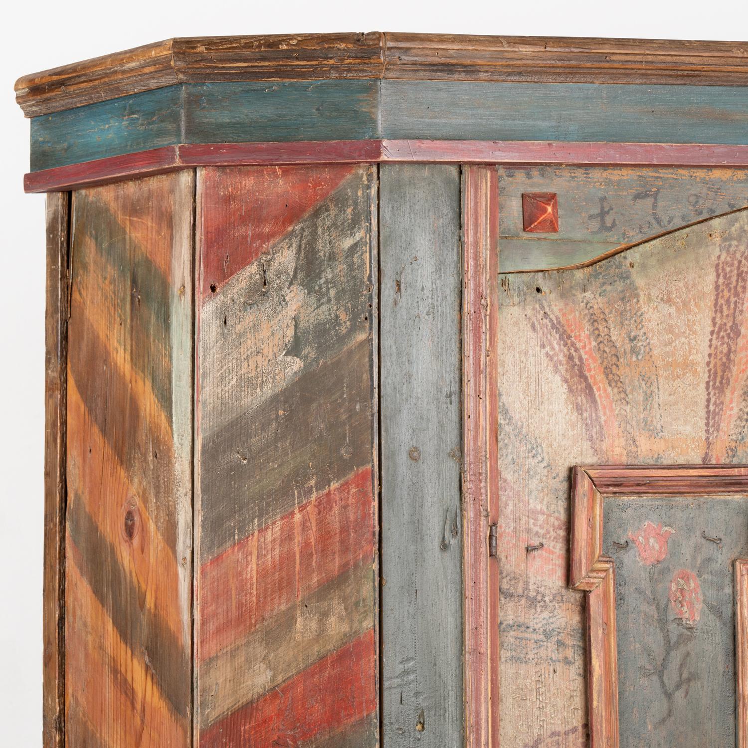Original Hand Painted Armoire, Hungary dated 1785 In Good Condition For Sale In Round Top, TX