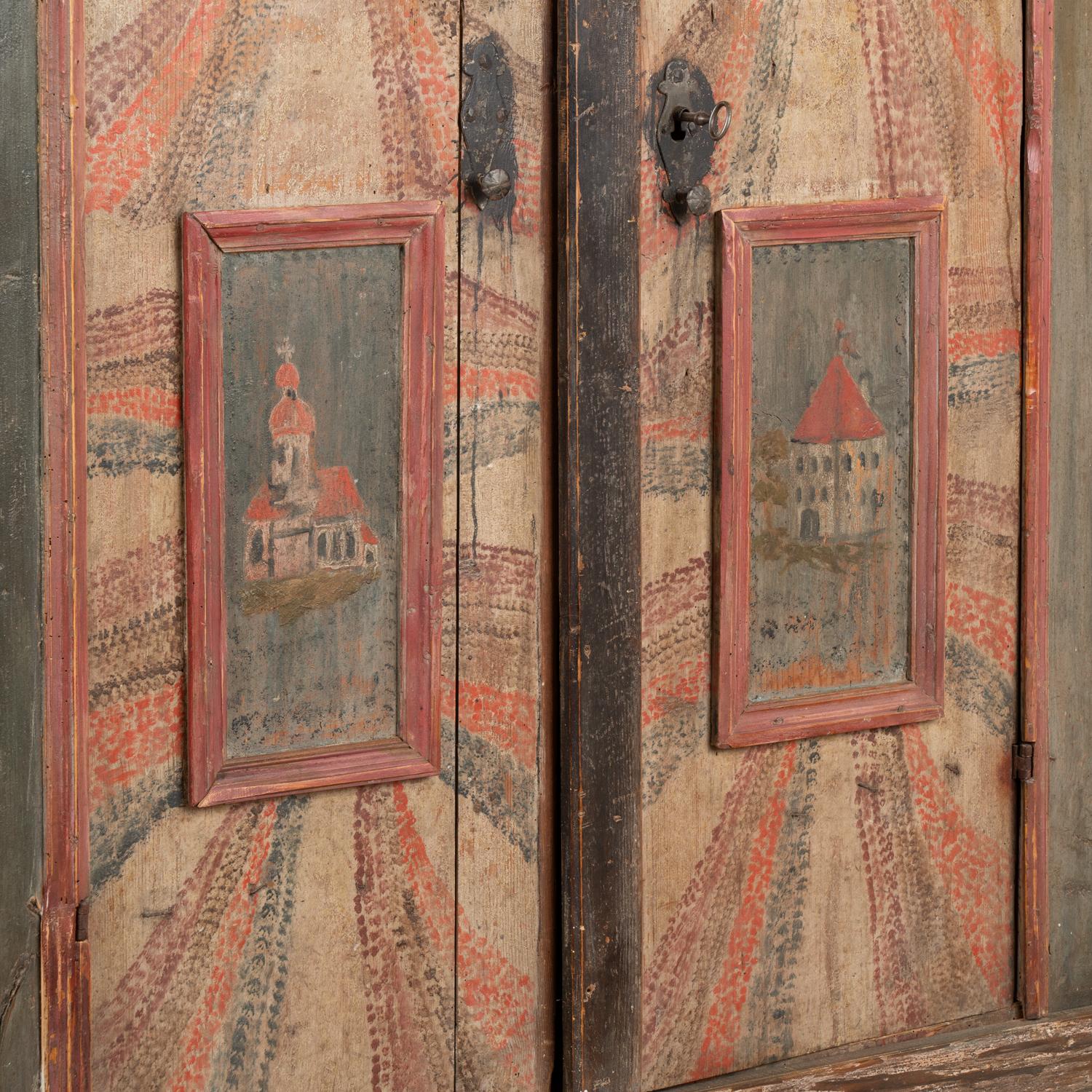 Wood Original Hand Painted Armoire, Hungary dated 1785 For Sale