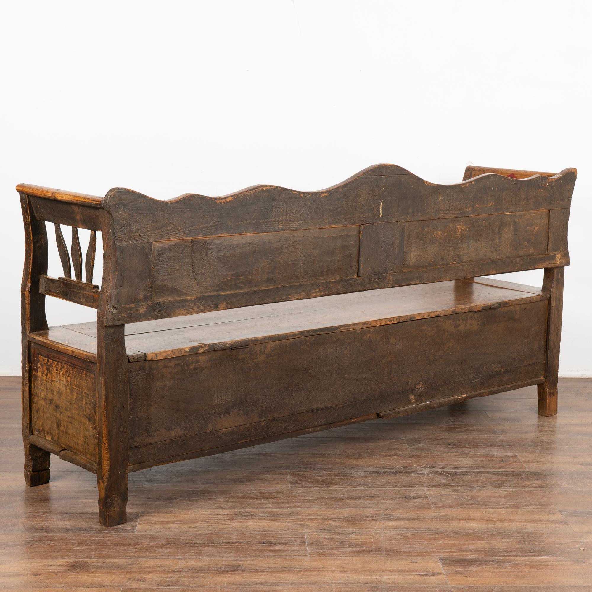 Original Hand Painted Bench With Flowers, Interior Storage, Hungary circa 1920 6