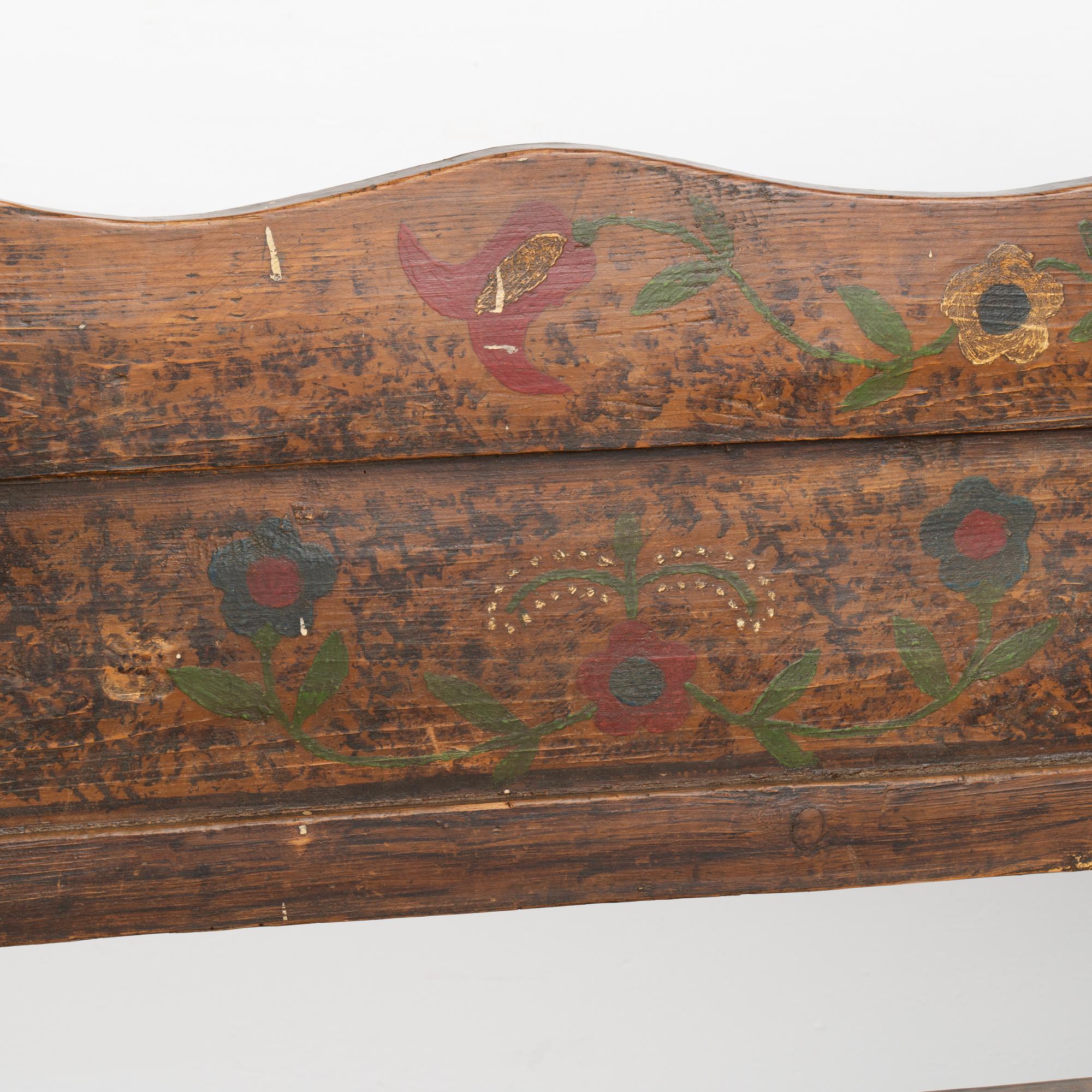 Original Hand Painted Bench With Flowers, Interior Storage, Hungary circa 1920 1