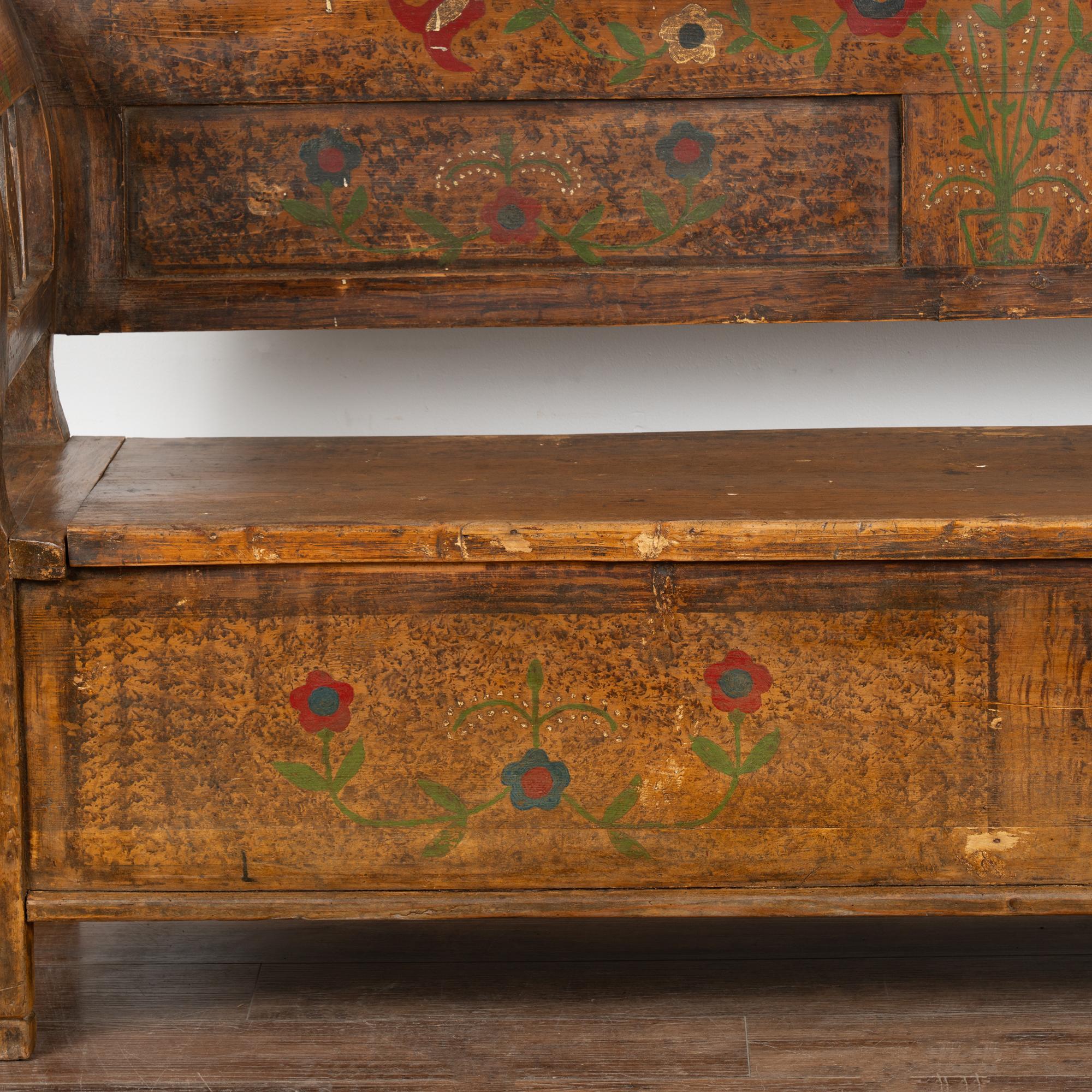Original Hand Painted Bench With Flowers, Interior Storage, Hungary circa 1920 2