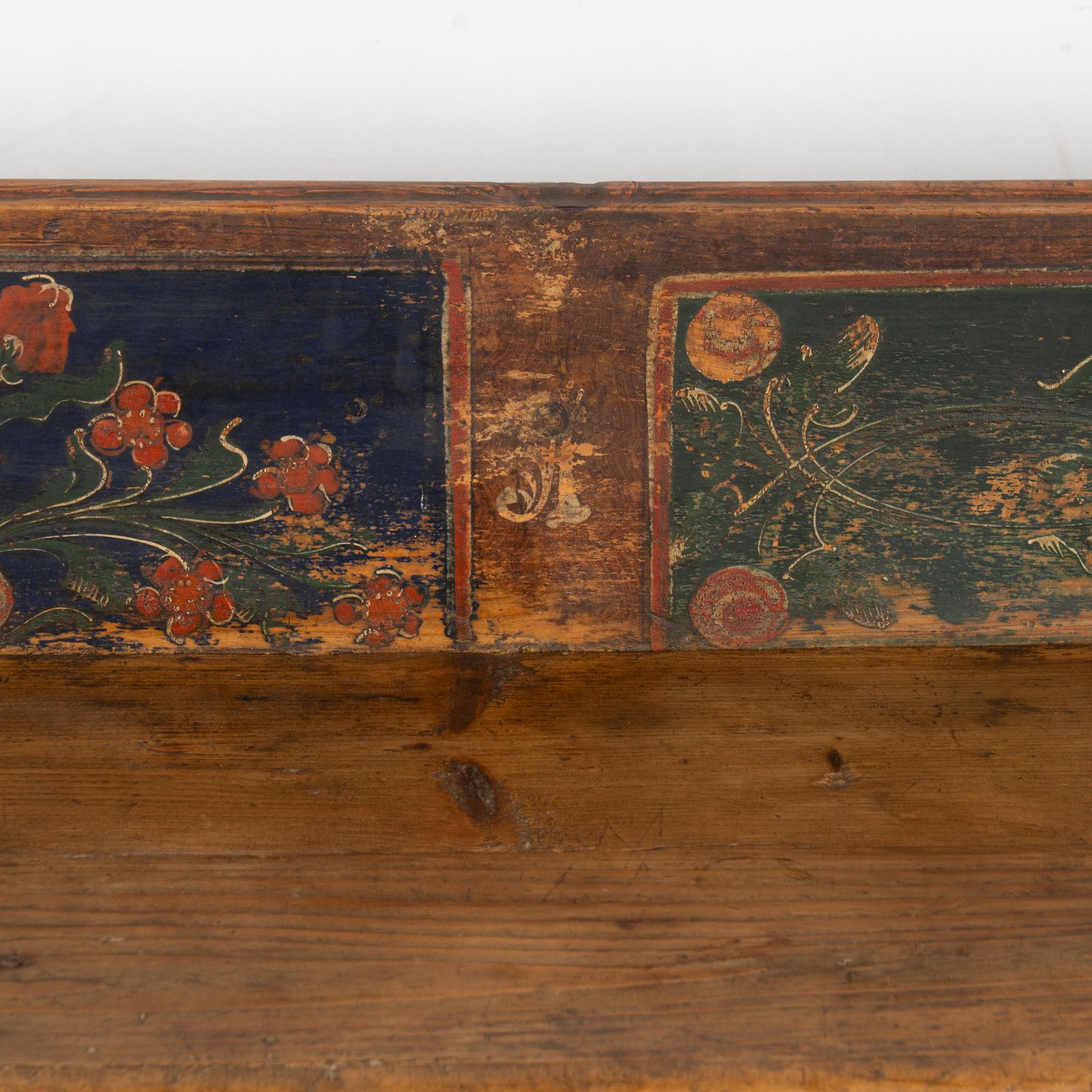 Original handbemalte blaue lange Bank mit Ablage von 1880 im Angebot 5