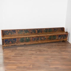 Original Hand Painted Blue Long Bench with Storage dated 1880
