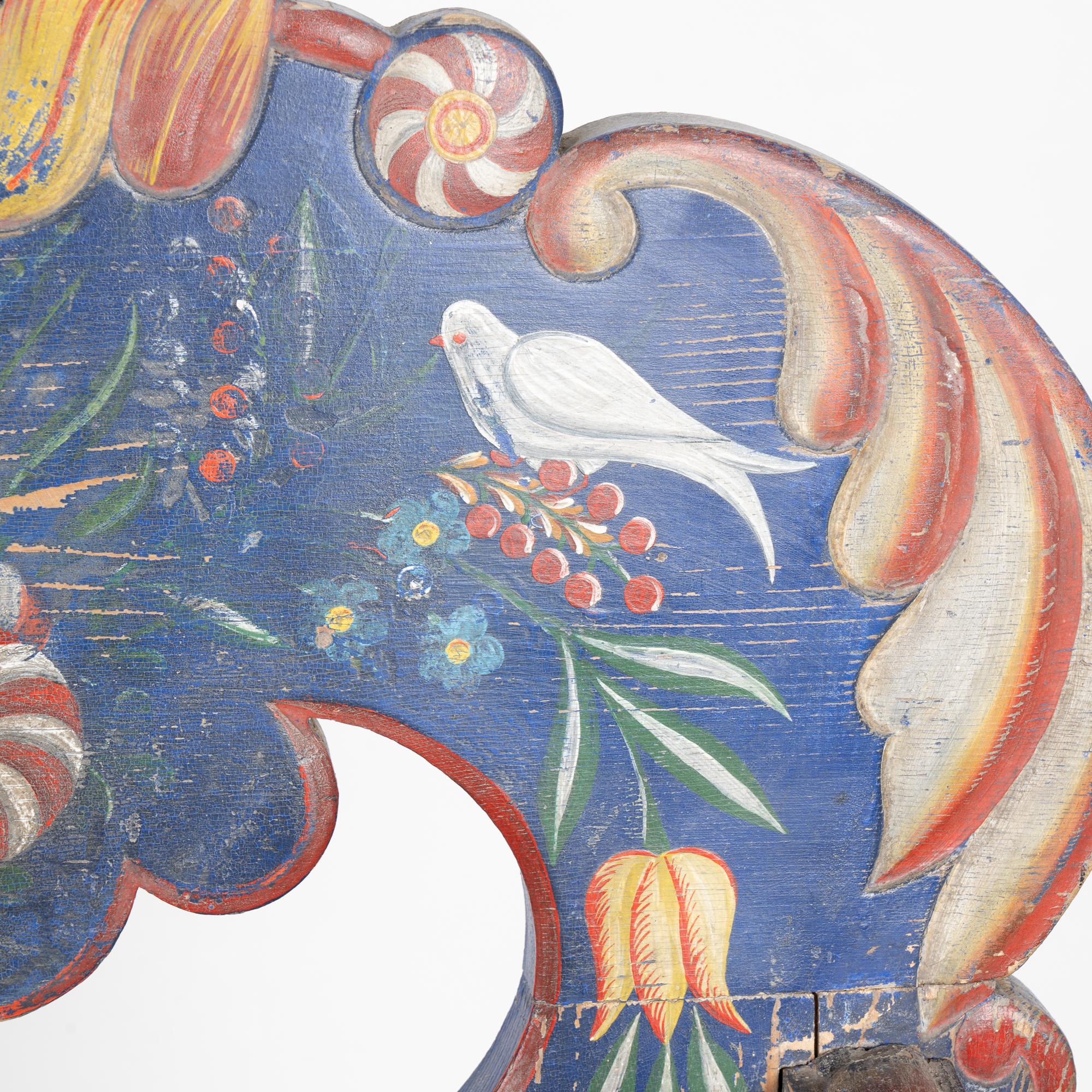 Original Hand Painted Blue Pine Armchair with Doves, circa 1890-1910 In Fair Condition In Round Top, TX