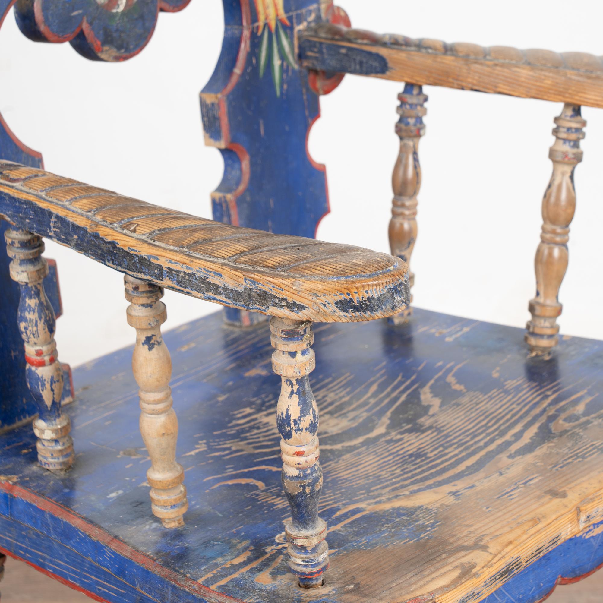 19th Century Original Hand Painted Blue Pine Armchair with Doves, circa 1890-1910