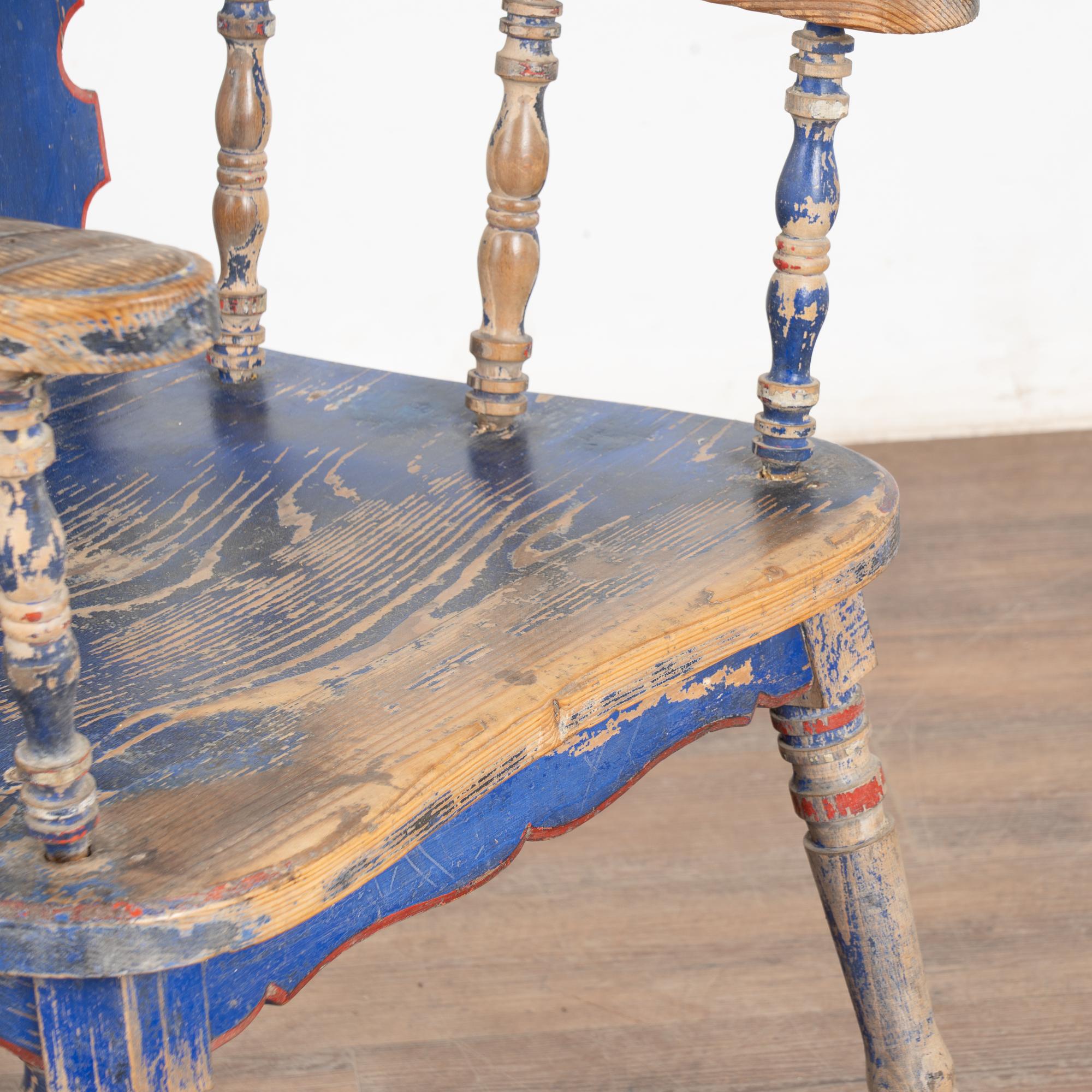 Original Hand Painted Blue Pine Armchair with Doves, circa 1890-1910 1