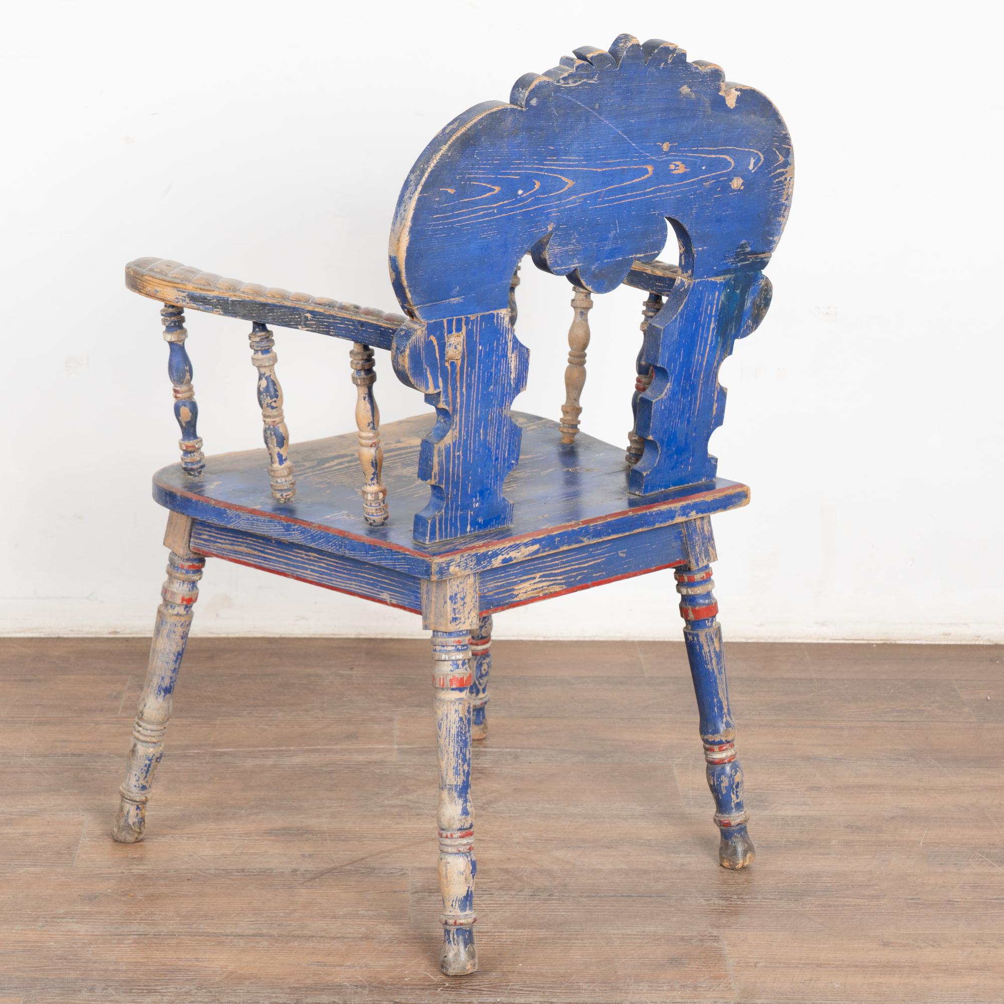 Original Hand Painted Blue Pine Armchair with Doves, circa 1890-1910 3